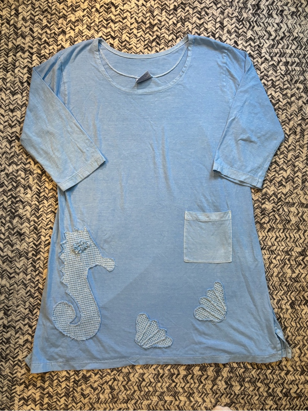 Women’s XL Light Blue Scoop Neck Beachy Coastal Cotton T Shirt Dress